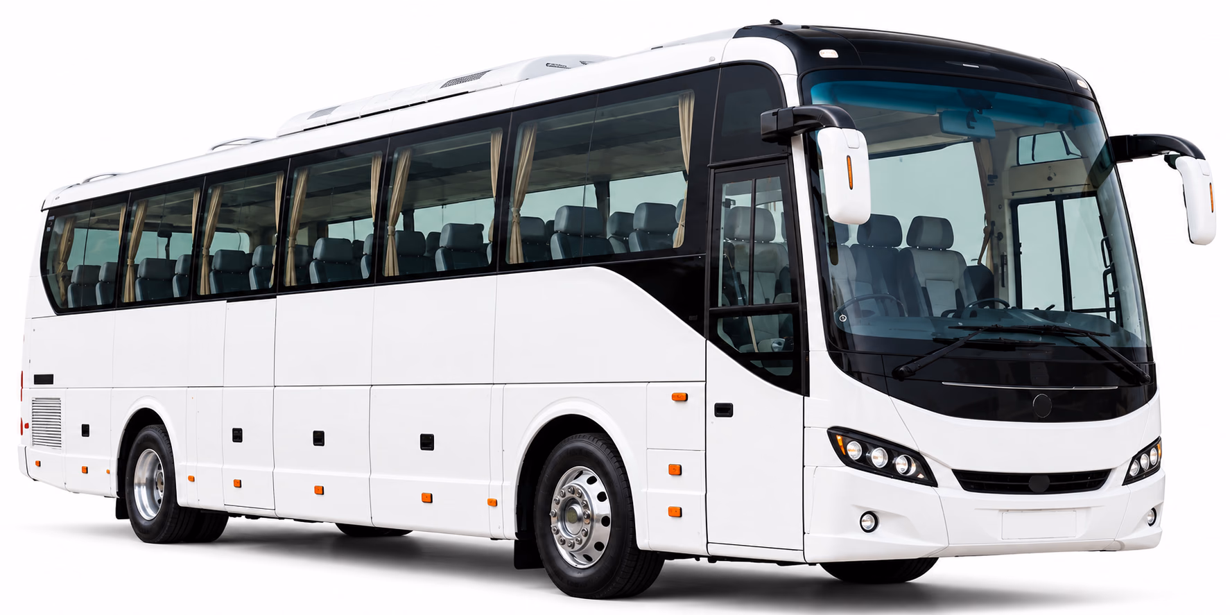 White tourist bus on a city road in India
