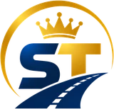 Sairam Travels logo — crown over ST monogram and road