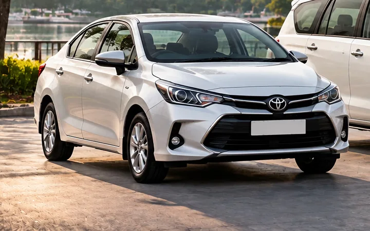 White Toyota sedan from the Sairam Travels fleet