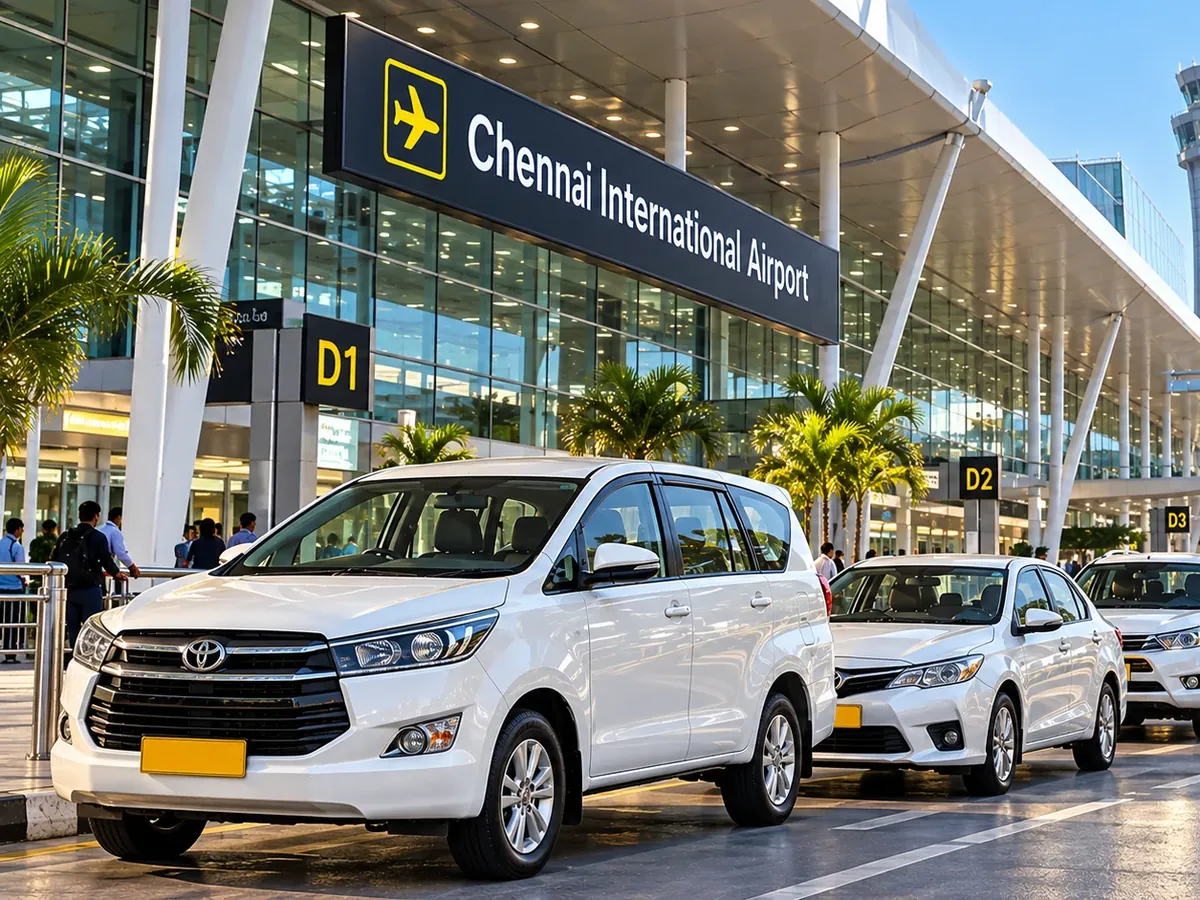 White Innova waiting at the Chennai International Airport pickup lane
